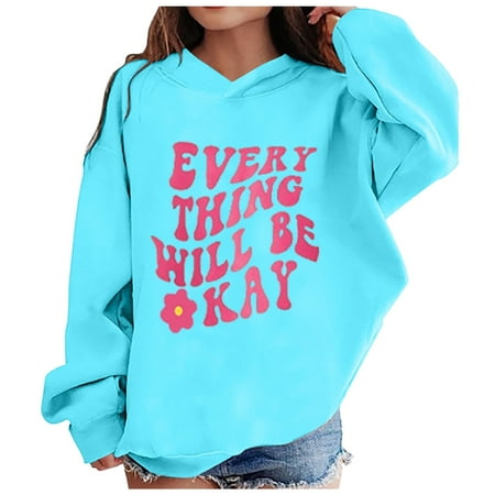 

NIEWTR Girl s Cute Hoodies Funny Letter Print Teen Girl Fall Jacket Oversized Sweatshirts Drawstring Zip Up Y2K Hoodie (18-24 Months Blue)