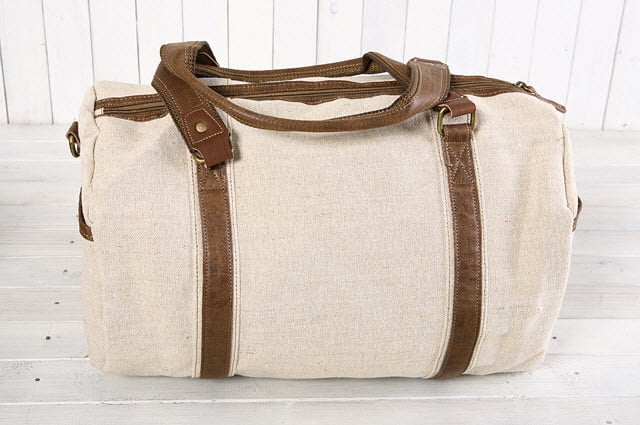 Men's Natural Heavy Linen Duffel & Sport Bag with Dual Straps