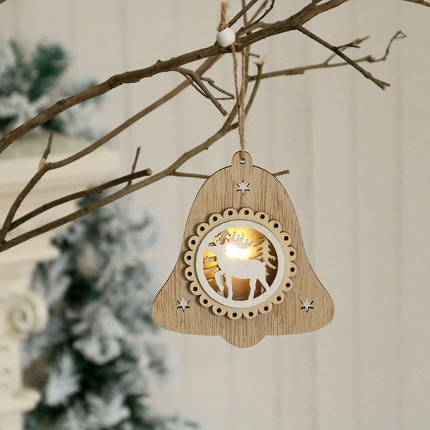 KG Navidad listo para enviar Noel Navidad 12cm 5 pulgadas con pilas decoración navideña iluminada de madera LED ornamento para árbol de Navidad