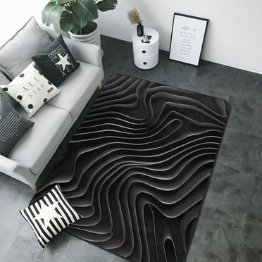 Area Rugs For Living Room Decor - Abstract Black And White Waves Anti Slip Throw Washable Rugs 5x7 For Bedroom, Indoor Soft Carpet For Bedroom Living Room 80x58In