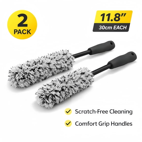 Wheel Brush for Car Detailing 2 Pack, Microfiber Wheel Cleaning Brush, Soft Scratch-Free Rim Brush for Tires, Wheels, Spokes, Wheel Wells