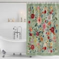 thumbnail image 4 of Sage Green Floral Waterproof Fabric Shower Curtain,Spring Flowers Leaves Farmhouse Waterproof Fabric Shower Curtain for Bathroom Curtains Bathtubs Hotel Shower Curtains with 12 Hooks Standard 66x72, 4 of 8