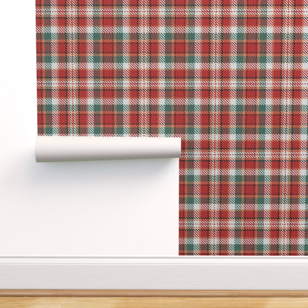 Peel-and-Stick Removable Wallpaper Red And Green Plaid Tartan Christmas