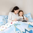 thumbnail image 4 of Manfei Princess Castle Bedding Comforter Set 7 Pieces,Gold Sequin Print Full Bedding Set,Blue White Fitted Sheet Flat Sheet,Lightweight Room Decor Reversible, 4 of 7