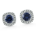 thumbnail image 3 of Pompeii 2.65Ct Cushion Halo Blue Sapphire Diamond Studs 14k White Gold Earring Lab Grown, 3 of 3