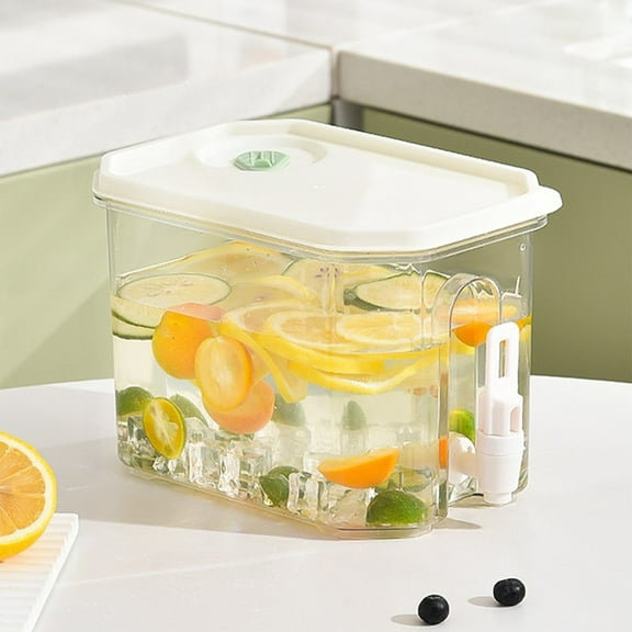 Gallickan Drink Dispenser for Fridge, 1 Gallon Iced Beverage Dispenser with Spigot, Leakproof, Easy to Clean, Drink Container for Kitchen Home Party, Bar, White