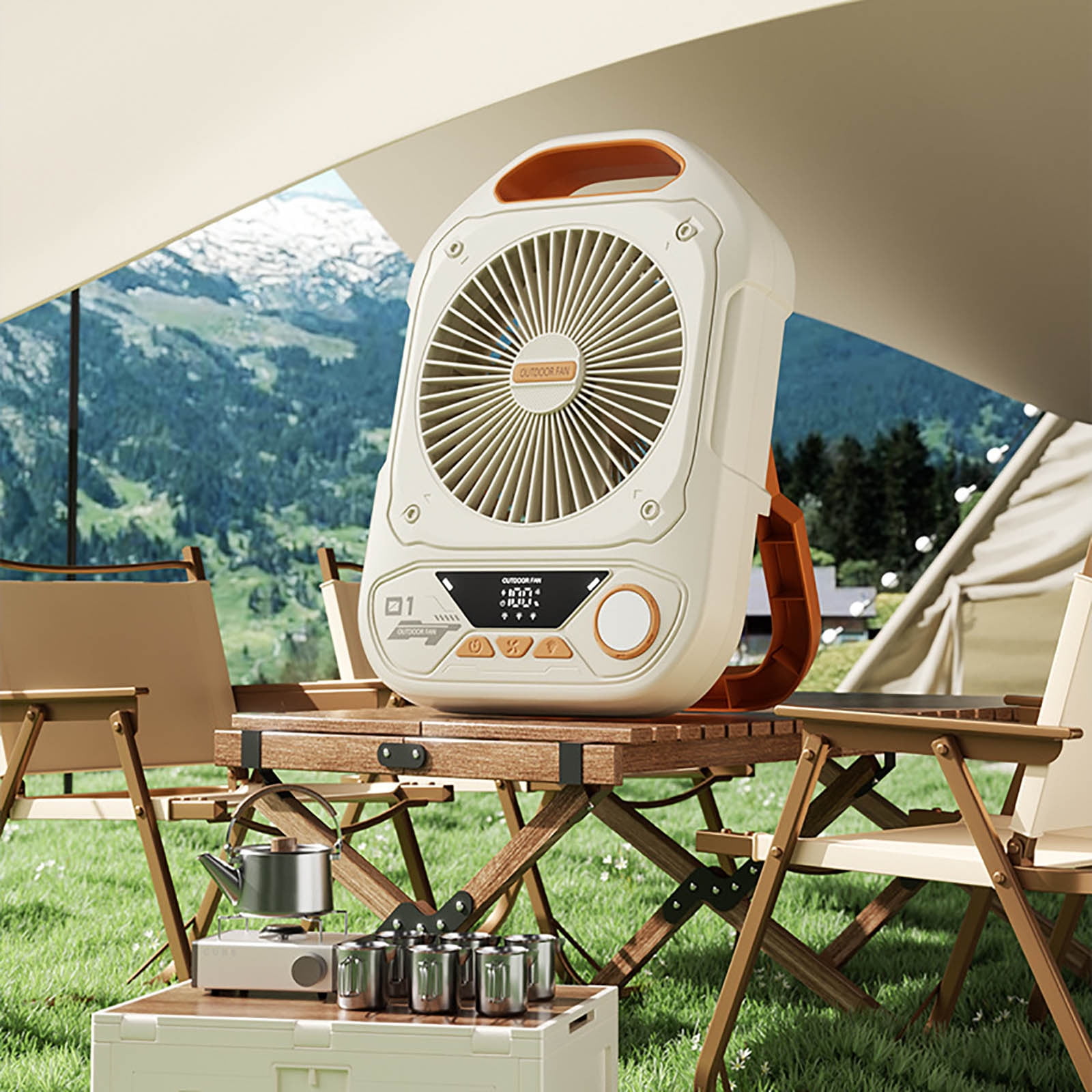 SDJMa Portable Camping Fan, 12 Inch Small Desk Fan with Adjustable Wind Speeds, LED Night Light, 8H Timer, Rechargeable Battery Powered Travel Fan for Outdoor Camping Fishing Hiking