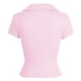 thumbnail image 6 of Delayuji Womens Short Sleeve Business Casual Tops Summer V Neck Work Shirts 2025 Basic Collared Shirt Pink S Nylon,Spandex Short Sleeve Shirts for Women, 6 of 9