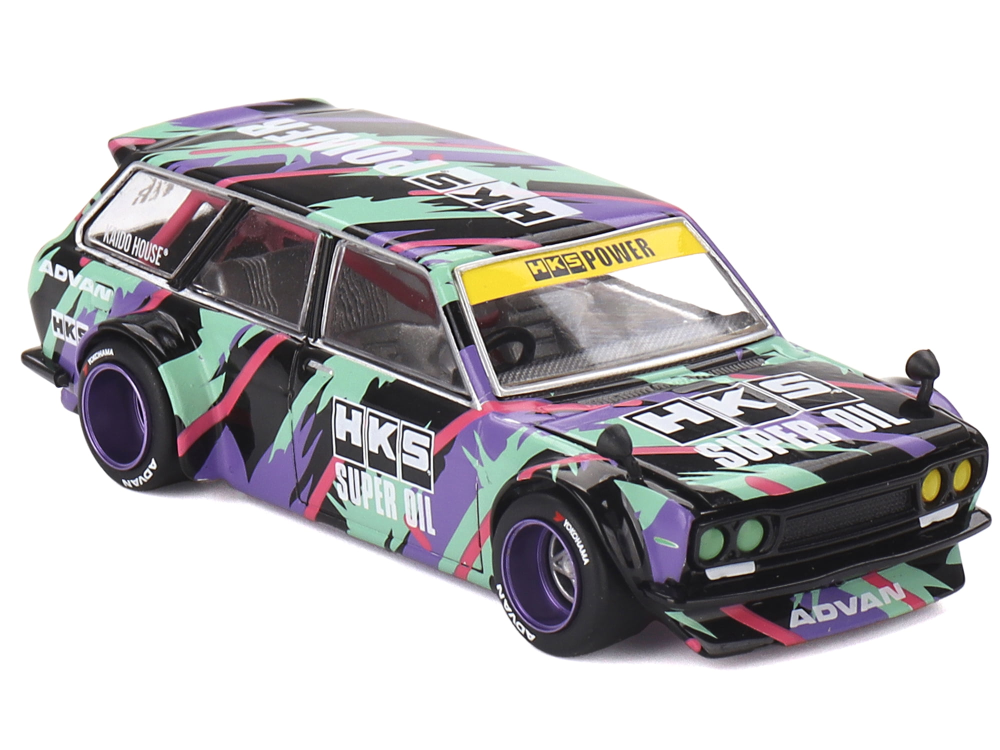 Datsun 510 Wagon RHD "HKS V1" Black with Graphics (Designed by Jun Imai) "Kaido House" Special 1/64 Diecast Model Car by Mini GT