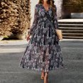 thumbnail image 3 of Vestido Vestido de línea A para mujer, vestido elegante de gasa con abertura lateral, vestido largo de vacaciones con estampado floral Kuymtek Negro T M para Mujer, 3 of 7