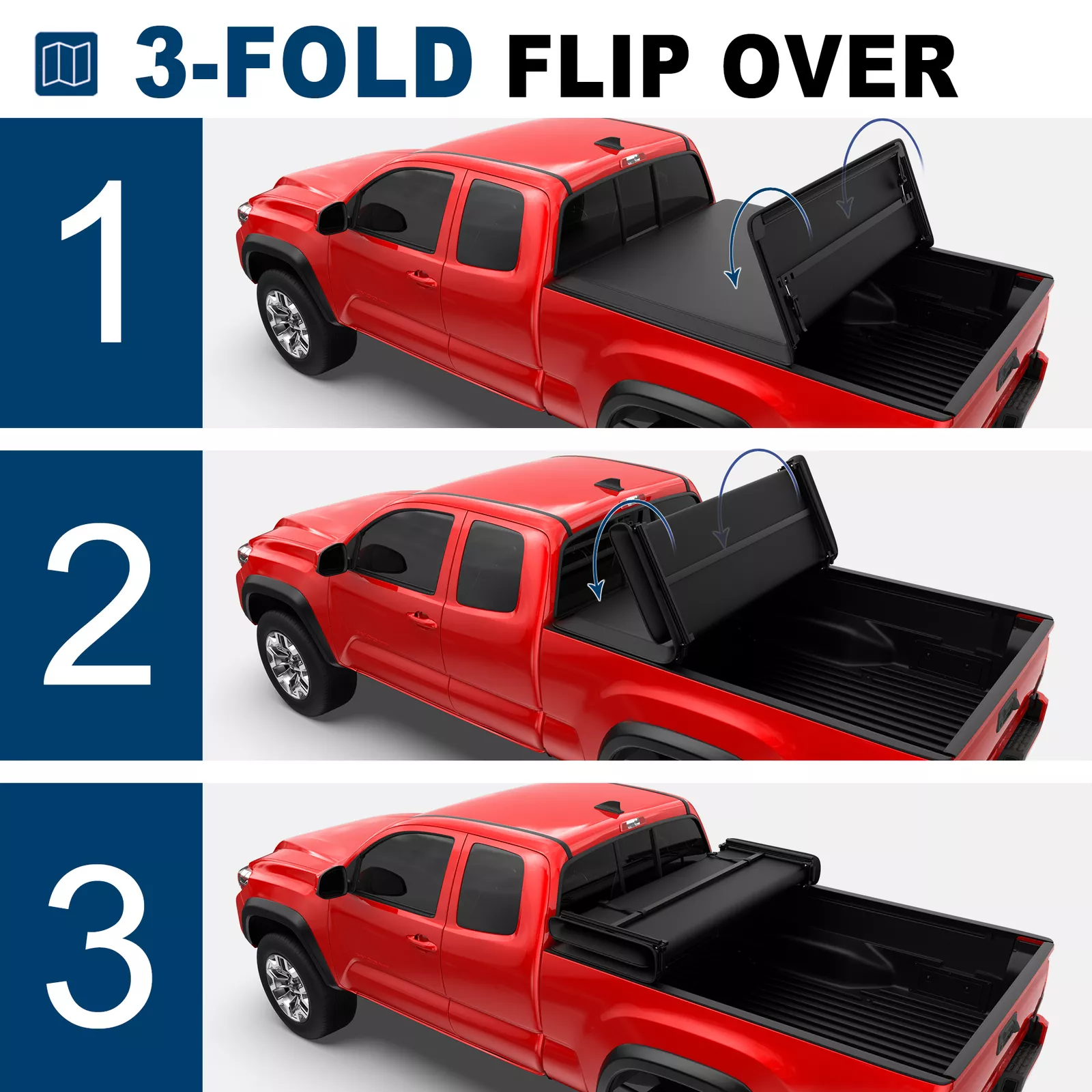 MOSTPLUS 5FT 3-Fold Tonneau Cover for 2016-2024 Toyota Tacoma TRD Truck Bed w/Lamp