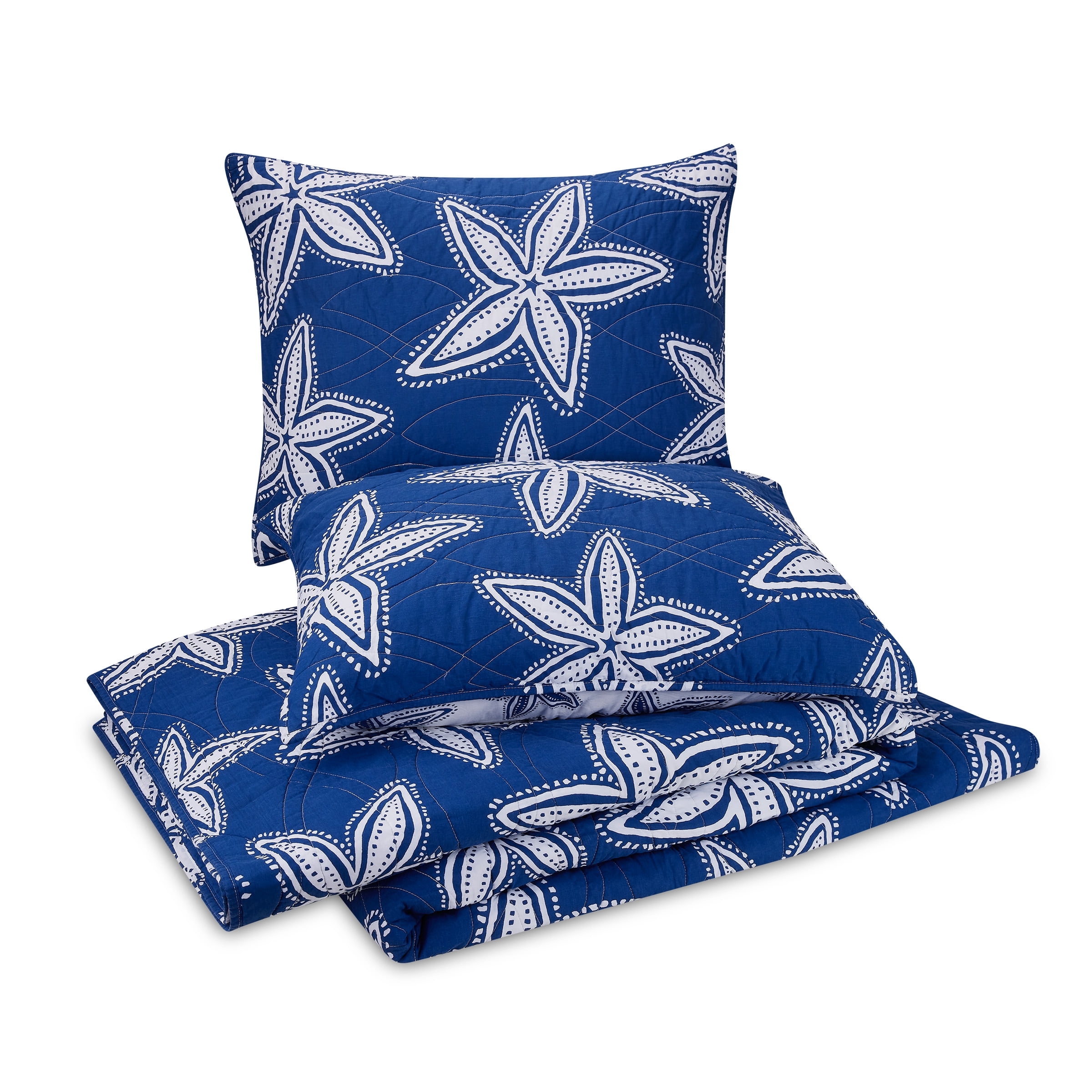 Makers Collection Sea Star Navy Cotton 3-Piece Quilt Set, Full/Queen