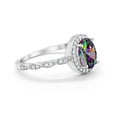 thumbnail image 2 of Oval Engagement Ring Halo Bridal Simulated Rainbow CZ 925 Sterling Silver Size 8, 2 of 2