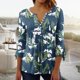 thumbnail image 2 of Blusa de verano para mujer con estampado de pliegues sexy y mangas 3/4 con cuello en V y botones OAVQHLG3B Store  lin121212, 2 of 5