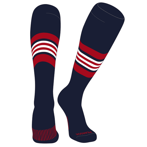 PEAR SOX Striped OTC Baseball, Softball, Football Socks (G) Dark Navy, Red, White (S)