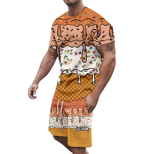 Men's Summer Casual Suits Loose Fit Printed Matching Sets Comfortable Daily Wear Outfits Non Stretch Breathable Lightweight