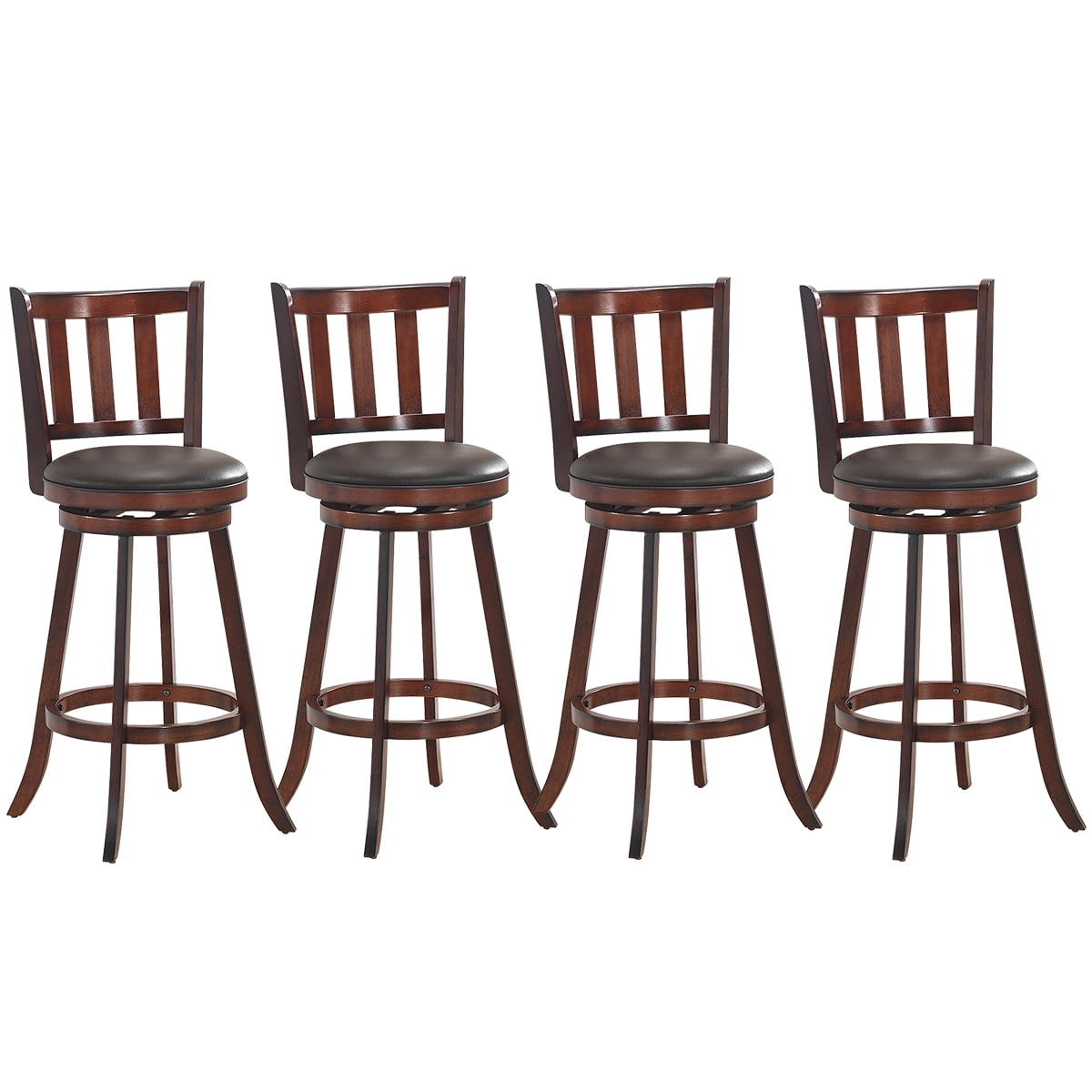 Costway Set of 4 29.5'' Swivel Bar Stool Leather Padded Dining Kitchen Pub Bistro Chair Low Back