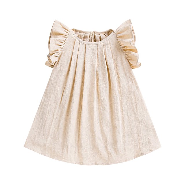 FAOWME Robe d'Été Bébé Étoile Plage Fête Robes Amples Manches Volantes Col Rond une Balançoire Décontractée pour 6 à 24 Mois Beige 9-12 Mois