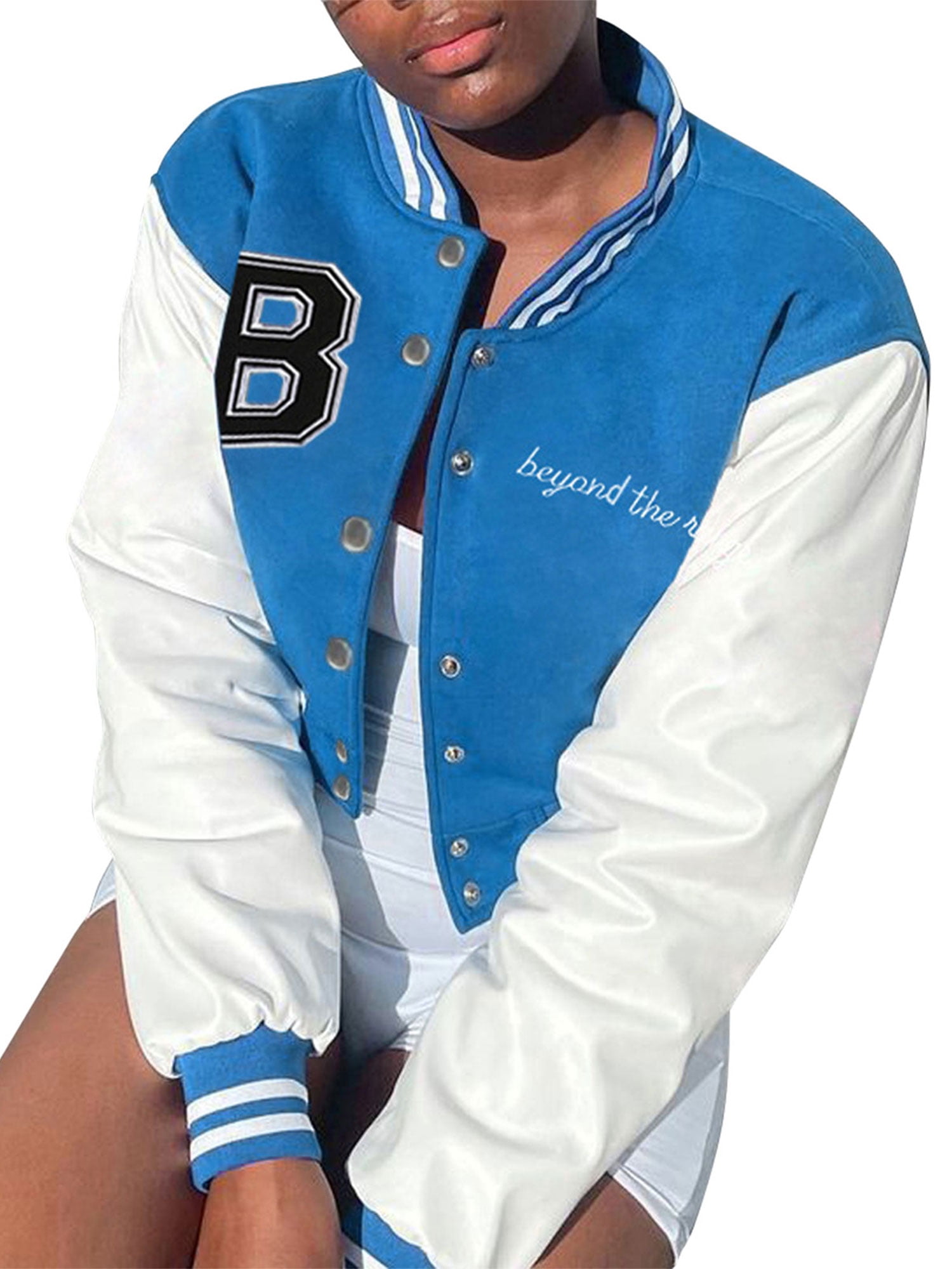 Jxzom Women Varsity Jacket Long Sleeve Cropped Baseball Jacket Coats Y2k Streetwear Fashion - Walmart.com