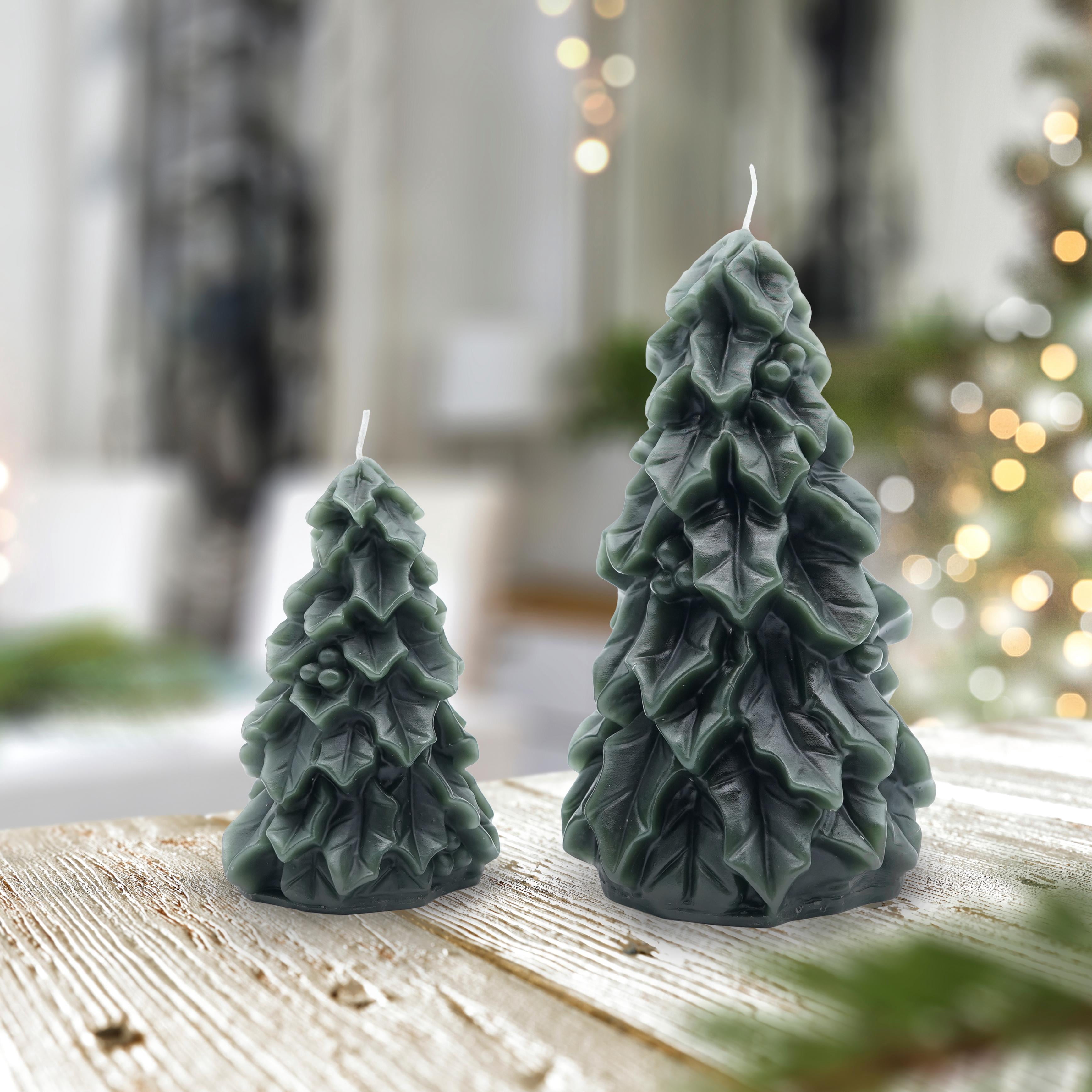 My Texas House Holly Christmas Tree Candles, 4.5" & 7", Unscented, Green, 2 Count