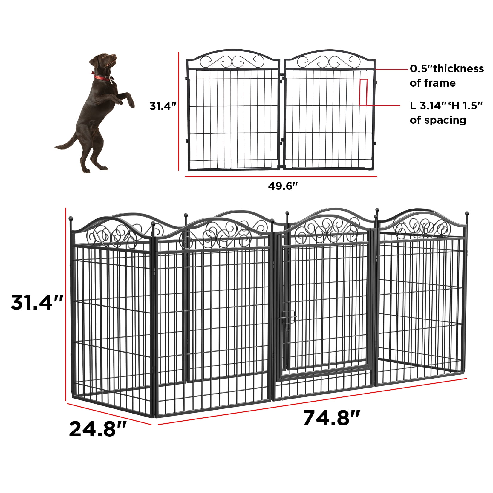 BingoPaw Folding 8-Panel Heavy Duty Metal Pet Pen Dog Exercise Fence