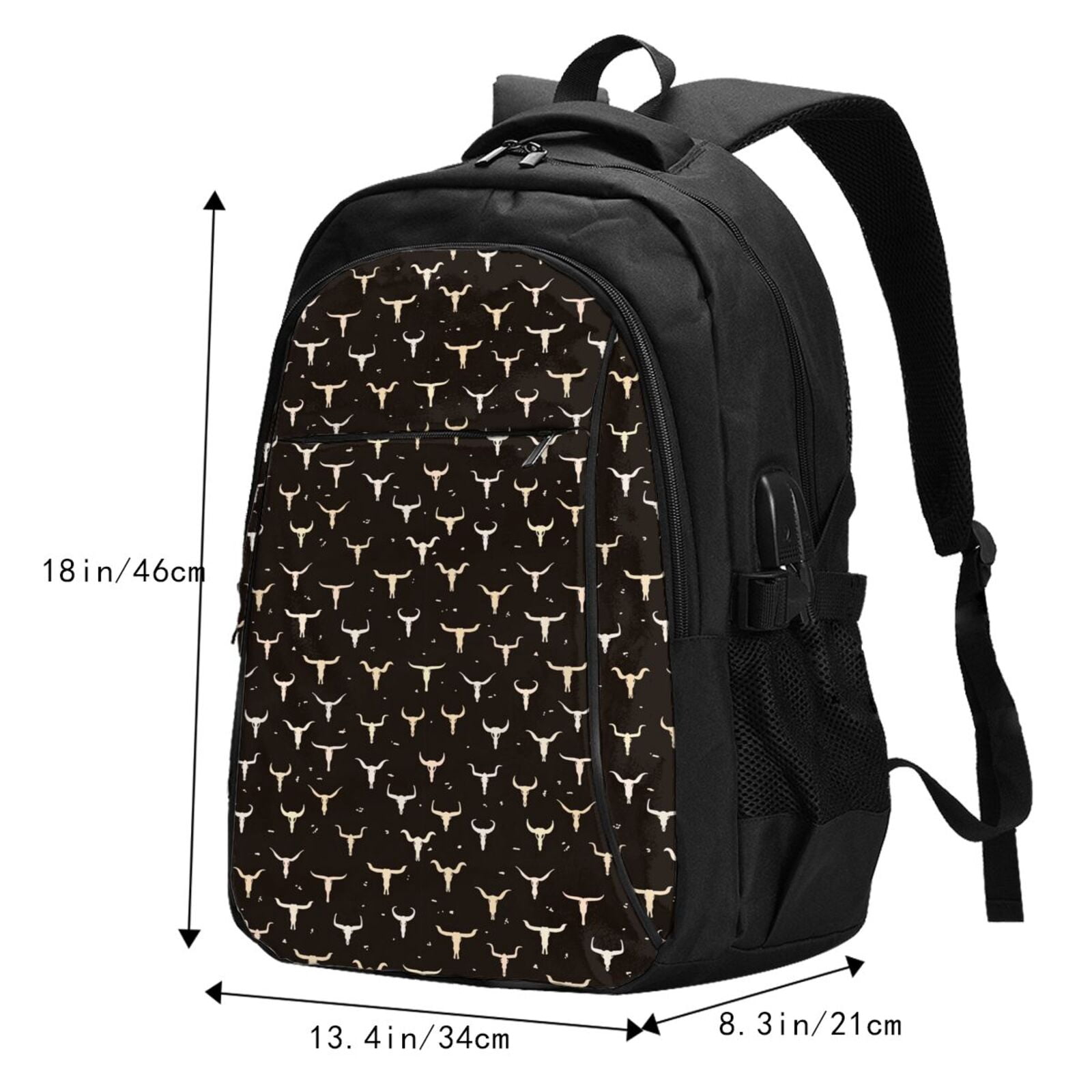 Vsdgher Cow Skulls Print Travel Laptop Backpack, Laptops Backpack with USB Charging Port, Water Resistant Computer Bag Gift for Men & Women