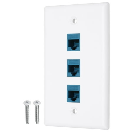 Cat 6 Ethernet Wall Plate, 3 Port RJ45 Key-stone Jack Wall Plate, White