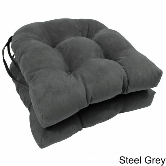 Blazing Needles  16-inch Microsuede Dining Chair Cushions (Set of 2) - 16" x 16" Steel Grey