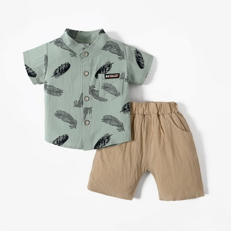 

PatPat 2pcs Baby Boys Cactus Short Sleeve Summer Outfits Set Lapel Button up T-Shirt Tops Elastic Waistband Shorts Set Toddler Clothes Set Beachwear 0-3T