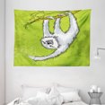 thumbnail image 1 of Sloth Tapestry, Smiling Sloth Clutches Hanging on a Decorative Branch Habitat Wildlife, Wall Hanging for Bedroom Living Room Dorm Decor, 80W X 60L Inches, Light Grey Green White, by Ambesonne, 1 of 2