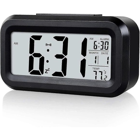 Digital Alarm Clock for Kids,Battery Operated,Snooze Function,Smart Night Light Easy Setup Desk Clocks for Bedroom Black