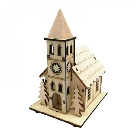 

Christmas Led Light Wood House Pendant Christmas Tree Ornaments Wall Hanging Decoration C