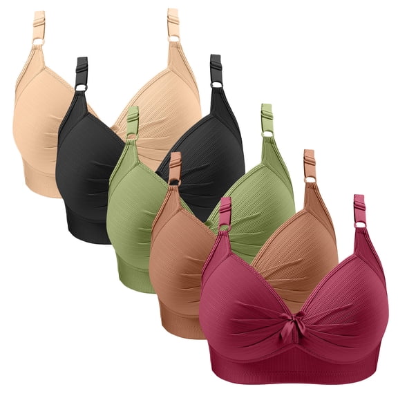 Yijfswar 5 Pack Bras for Women T-Shirt Push Up Bra Comfortable Everyday Bras Solid Color Adjustable Breathable Wireless Bra