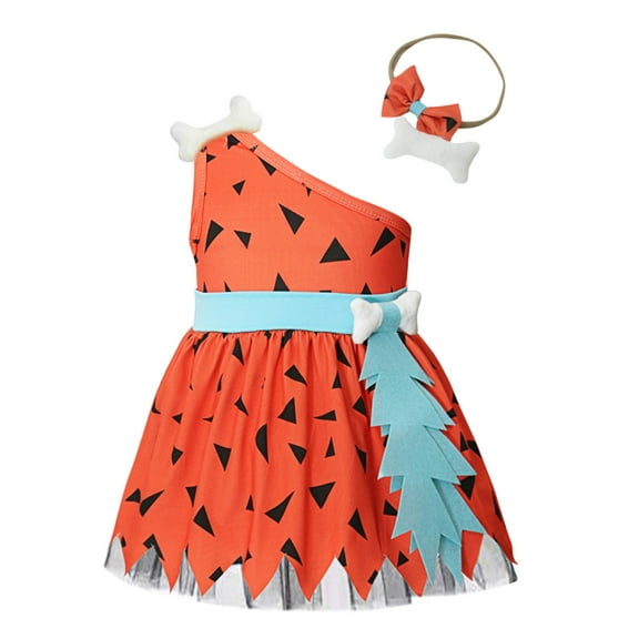Odeerbi Toddler Girls Halloween Dress Irregular Tulle One Shoulder Dress with Hairband
