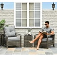 thumbnail image 2 of 3-Piece Brown Wicker Patio Furniture Set w/ Storage Table & Plush Chairs - All-Weather Rattan Outdoor Seating for Balcony, Deck, Garden - UV/Water Resistant Steel Frame - 352lb Capacity, 2 of 6