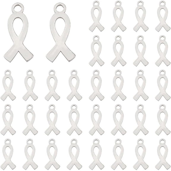 50pc Awareness Ribbon Charms - Breast Cancer Hope Ribbon Pendants
