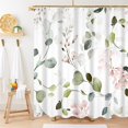 thumbnail image 3 of Sage Green Eucalyptus Shower Curtain, Green and Pink Shower Curtain Set for Bathroom Waterproof Pink Floral Shower Curtain Set with Hooks, 84x84 Inch, 3 of 6