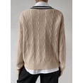 thumbnail image 3 of Womens V Neck Oversized Sweaters Long Sleeve Cable Knit Pullover Striped Chunky Sweater Casual Tennis Tunic Tops Khaki S, 3 of 6