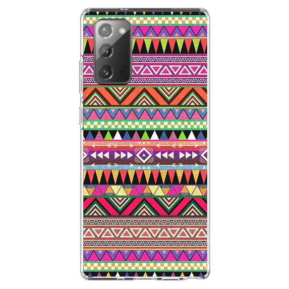 DistinctInk Clear Shockproof Hybrid Case for Galaxy Note 20 ULTRA (6.9" Screen) - TPU Bumper, Acrylic Back, Tempered Glass Screen Protector - Pink Blue Orange Tribal Print