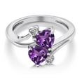 thumbnail image 3 of Gem Stone King 1.63 Cttw Purple Amethyst and White Diamond Ring for Women | 925 Sterling Silver | Heart Shape 6MM | Gemstone February Birthstone | Available in Size 5, 6, 7, 8, 9, 3 of 6