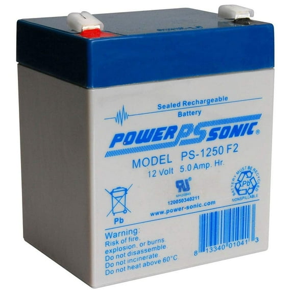 PS-1250F2-12 Volt/5 Amp Hour Sealed Lead Acid Battery with 0.250 Fast-on Connector, one Color