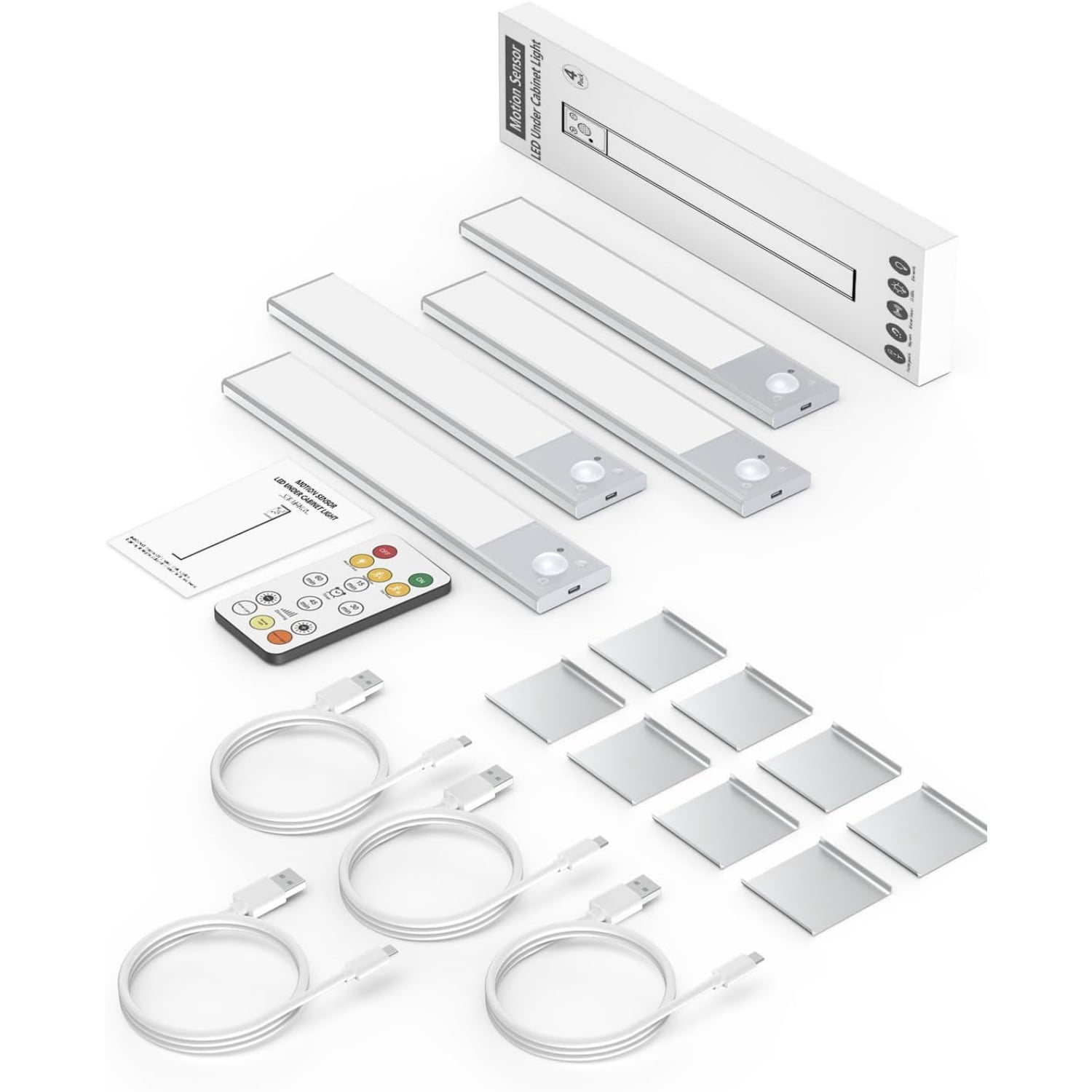 8" Ultra-Thin Under Cabinet Lighting Wireless, Aluminum Alloy Under Counter Lights for Kitchen, 3-Color-Temps Magnetic Closet Lights, Rechargeable Motion Sensor Light Indoor (4 Pack, Silver)