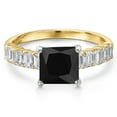 thumbnail image 3 of Gem Stone King 14K Two Tone Gold Black Onyx and Lab Grown Diamond Engagement Ring for Women | 2.60 Cttw | Princess 7MM | Gemstone December Birthstone | Size 8, 3 of 6