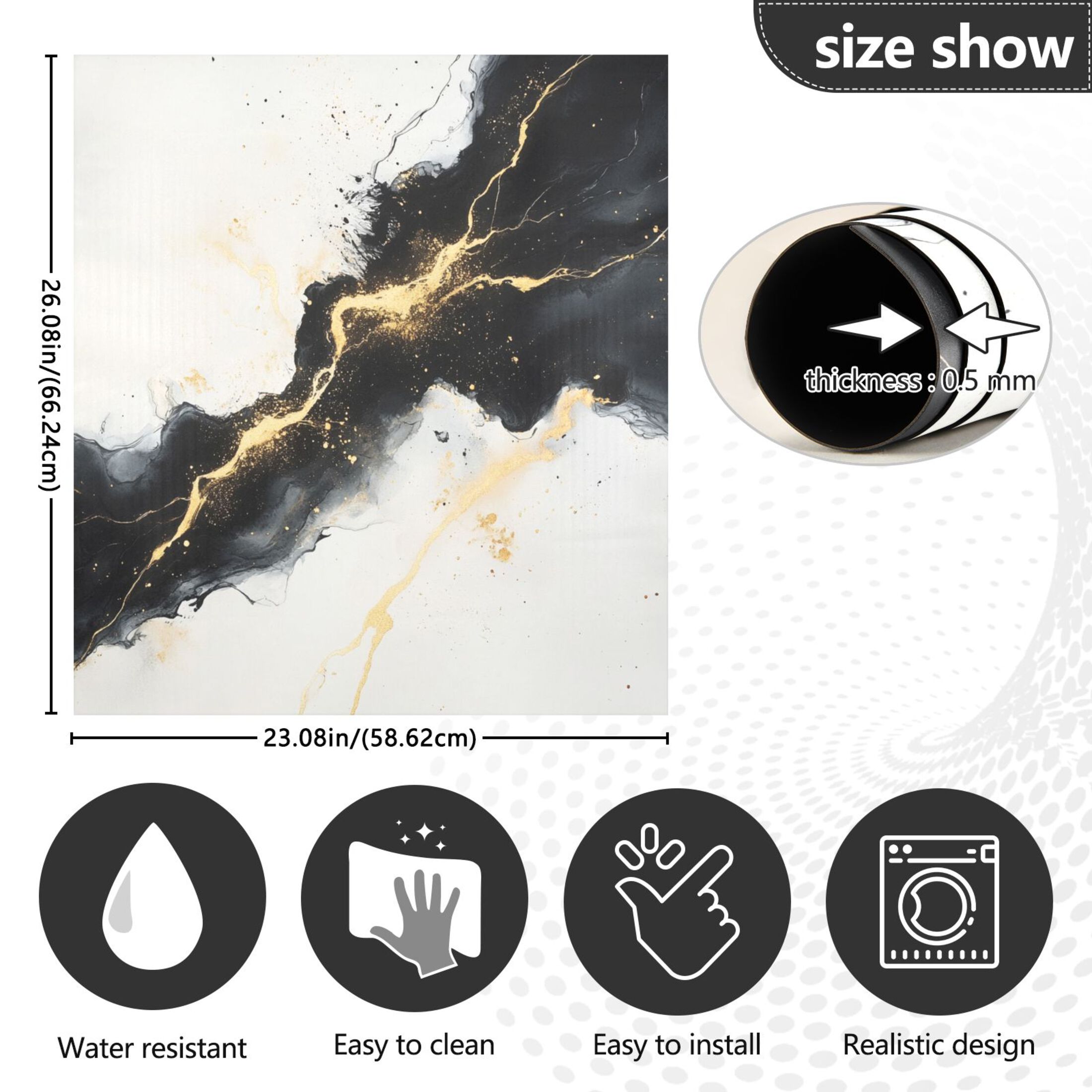 Dishwasher Magnetic Sticker 23x26 Inch Refrigerator Magnetic Sticker Washing Machine Magnetic Sticker Kitchen Panel Magnetic Sticker Home Decor Black Beautiful Marble