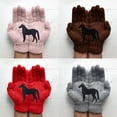 thumbnail image 2 of Women Winter Warm Knitted Gloves Funny Black Horse Irregular Patchwork Mittens, 2 of 9
