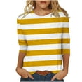 thumbnail image 2 of Fall Saving Clearance!QUINDOS Shirts for Women 3/4 Sleeve Striped Ladies Fall Tops Yellow Crew Neck Classic Fit Striped Casual Tops, 2 of 5