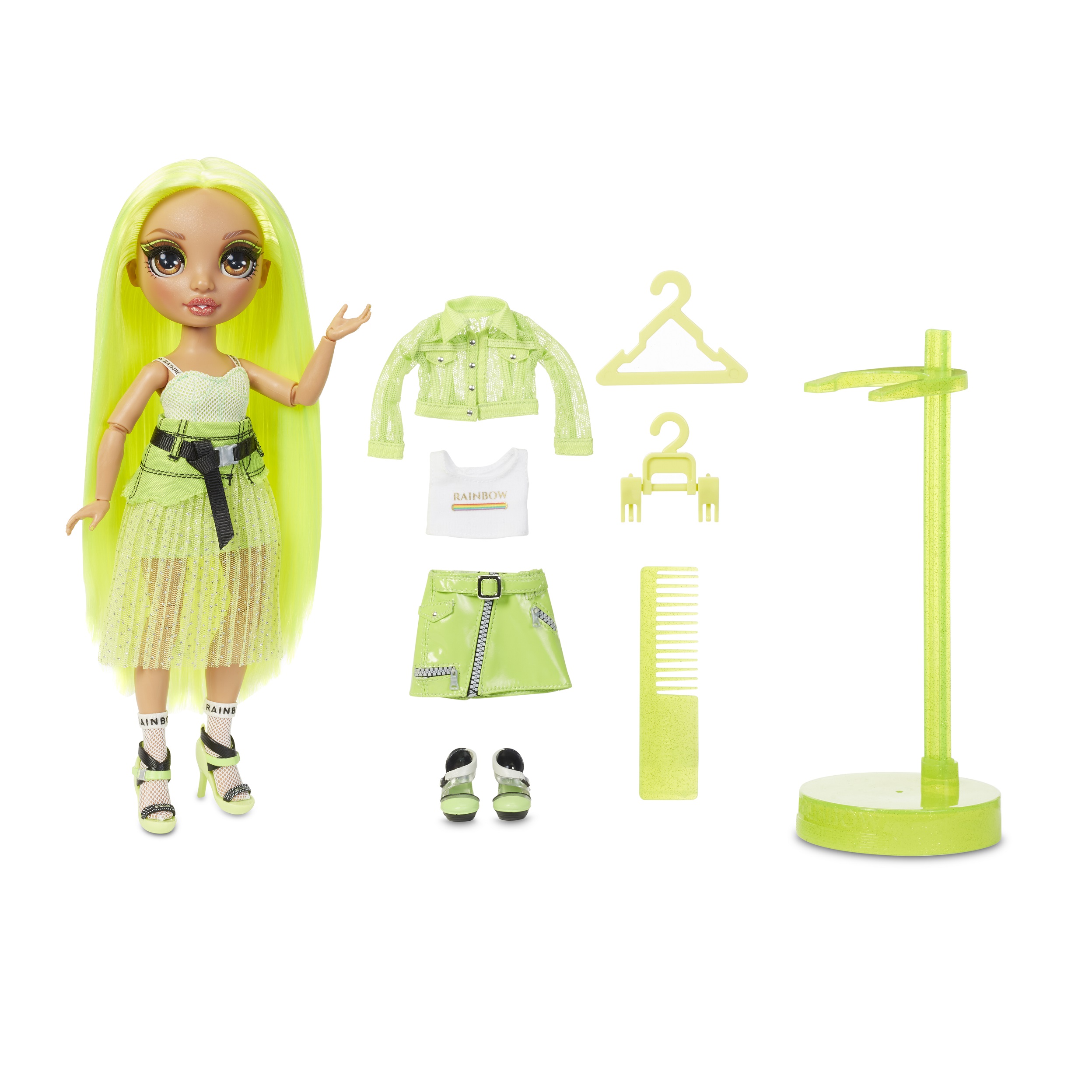Rainbow High Karma Nichols – Neon Green Fashion Doll with 2 Complete Mix & Match Outfits and Accessories, Toys for Kids 6-12 Years Old - image 4 of 9