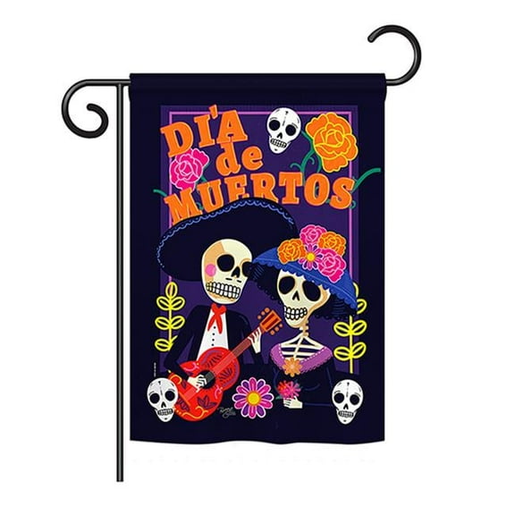 Breeze Decor BD-HO-G-112077-IP-BO-DS02-US 13 x 18.5 in. Seasonal Halloween Impressions Decorative Vertical Garden Flag - Dia De Muertos Couple Fall