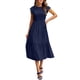thumbnail image 1 of Vestido midi informal de verano con mangas acampanadas y fruncido para mujer - Cuello redondo, cintura elástica, falda escalonada - S-XL, 1 of 6