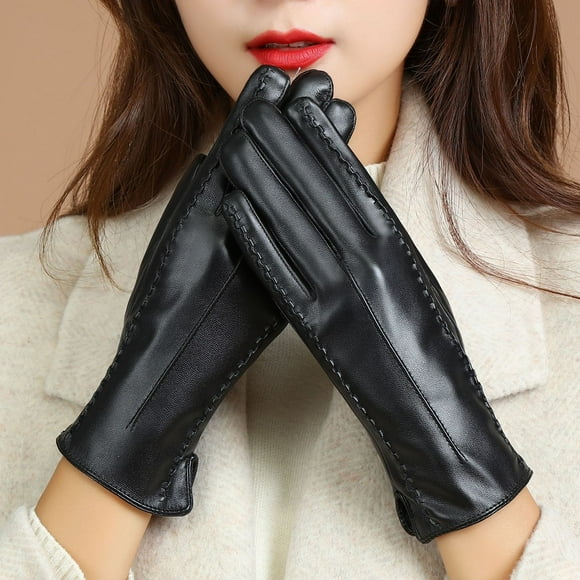 Gloves Mittens Women's Winter Imitation Leather Gloves Plush Gloves Bowknot Warm PU Gloves Gloves Mittens